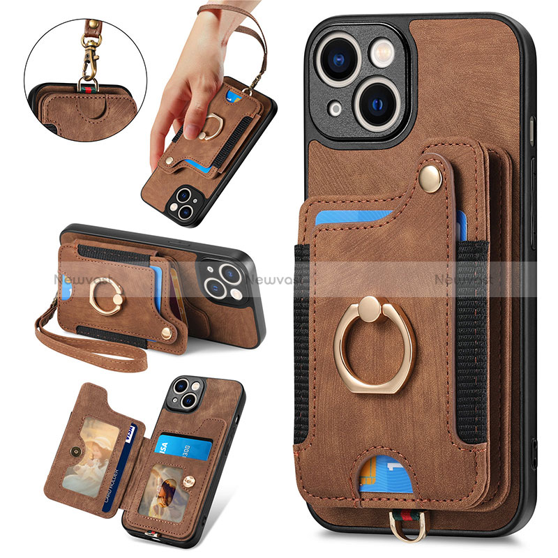 Soft Silicone Gel Leather Snap On Case Cover SD12 for Apple iPhone 14 Plus Brown