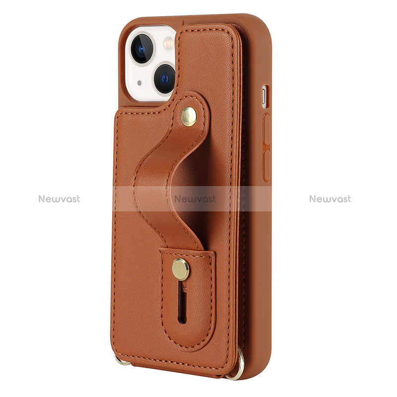 Soft Silicone Gel Leather Snap On Case Cover SD14 for Apple iPhone 13 Brown