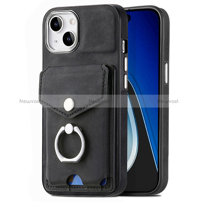 Soft Silicone Gel Leather Snap On Case Cover SD16 for Apple iPhone 14 Black