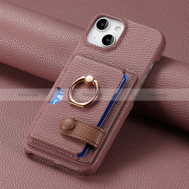 Soft Silicone Gel Leather Snap On Case Cover SD17 for Apple iPhone 14 Light Brown