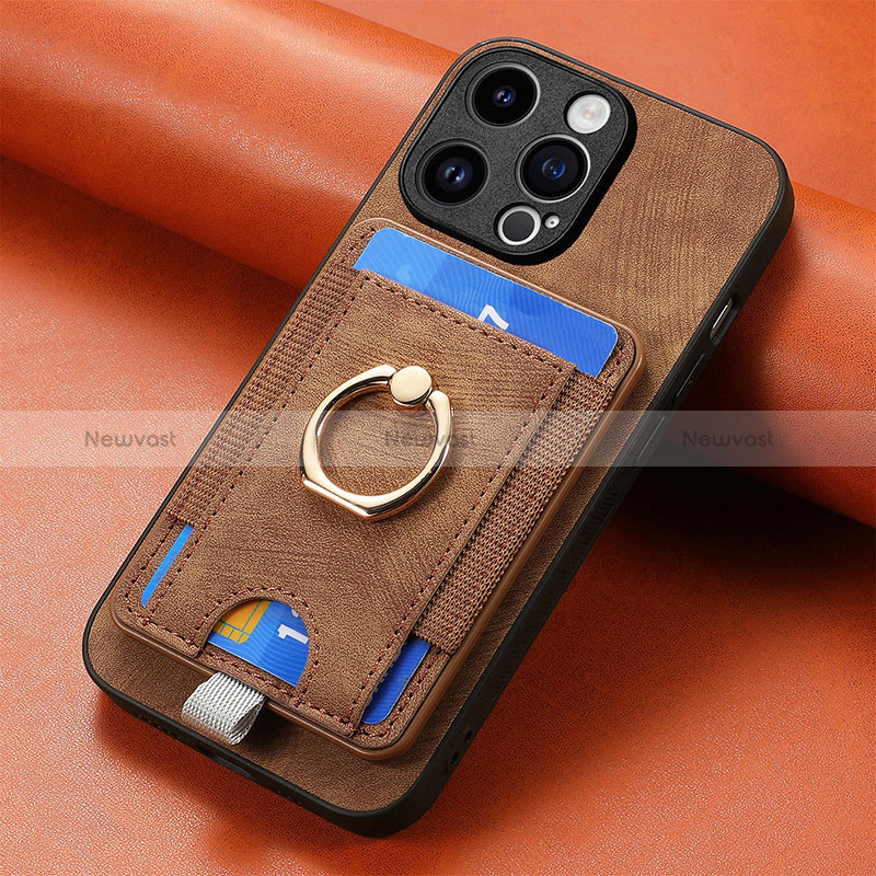 Soft Silicone Gel Leather Snap On Case Cover SD18 for Apple iPhone 15 Pro Brown