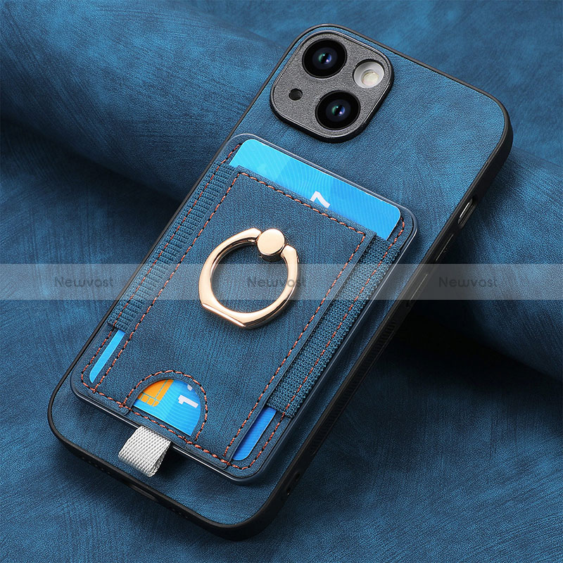 Soft Silicone Gel Leather Snap On Case Cover SD2 for Apple iPhone 14 Blue