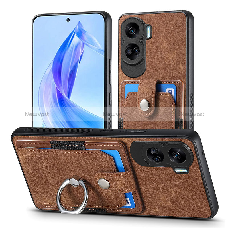 Soft Silicone Gel Leather Snap On Case Cover SD2 for Huawei Honor 90 Lite 5G Brown