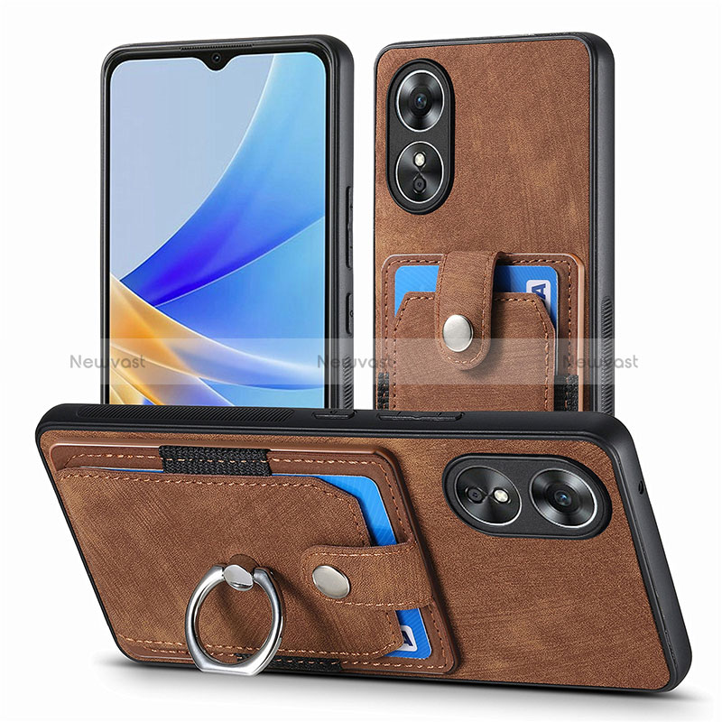 Soft Silicone Gel Leather Snap On Case Cover SD2 for Oppo A17 Brown