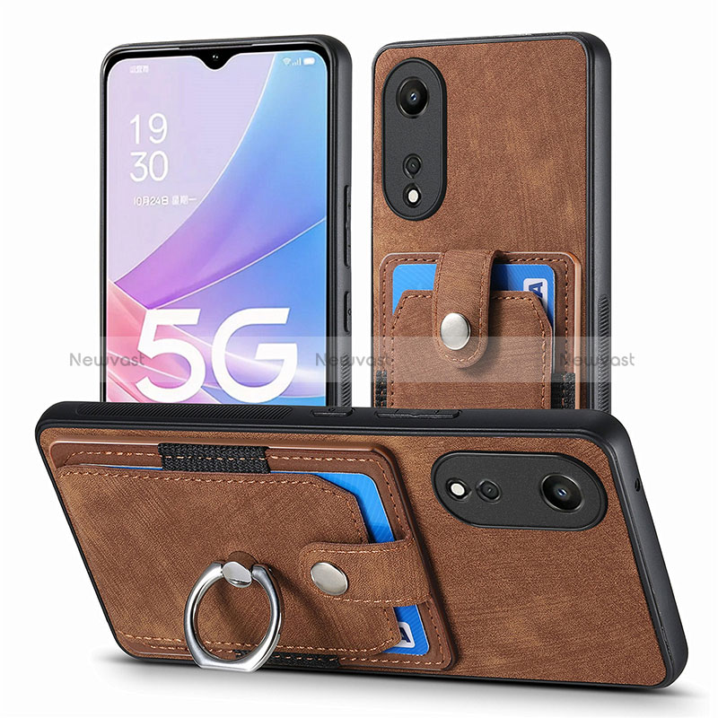 Soft Silicone Gel Leather Snap On Case Cover SD2 for Oppo A58 5G Brown