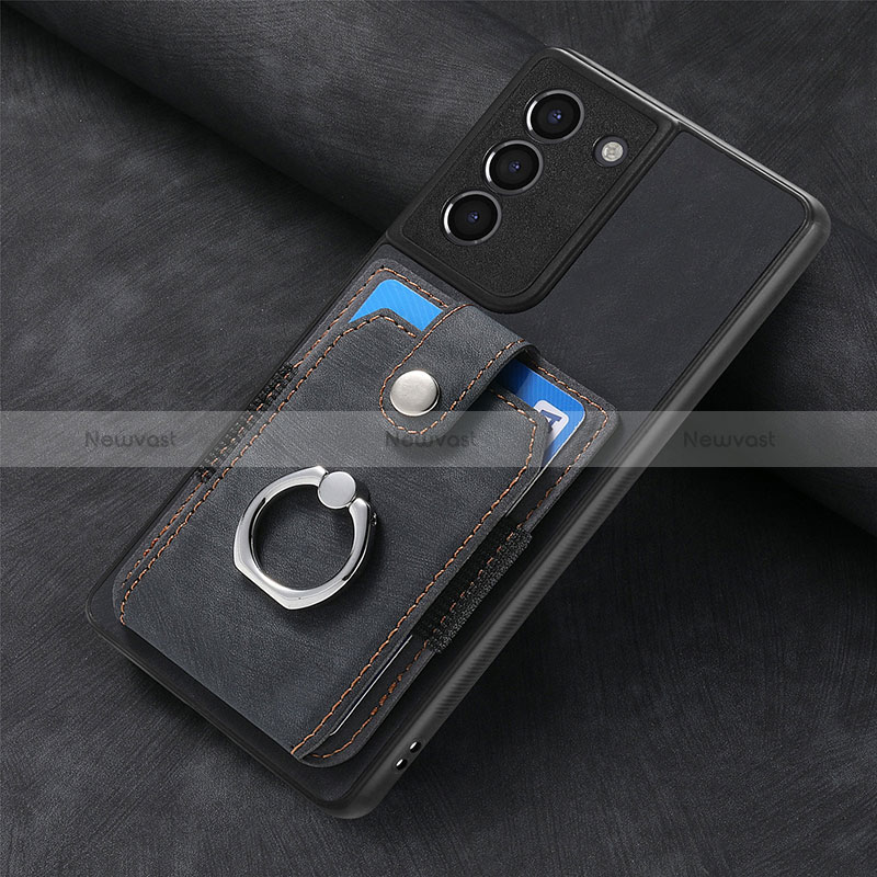 Soft Silicone Gel Leather Snap On Case Cover SD2 for Samsung Galaxy S21 FE 5G Black