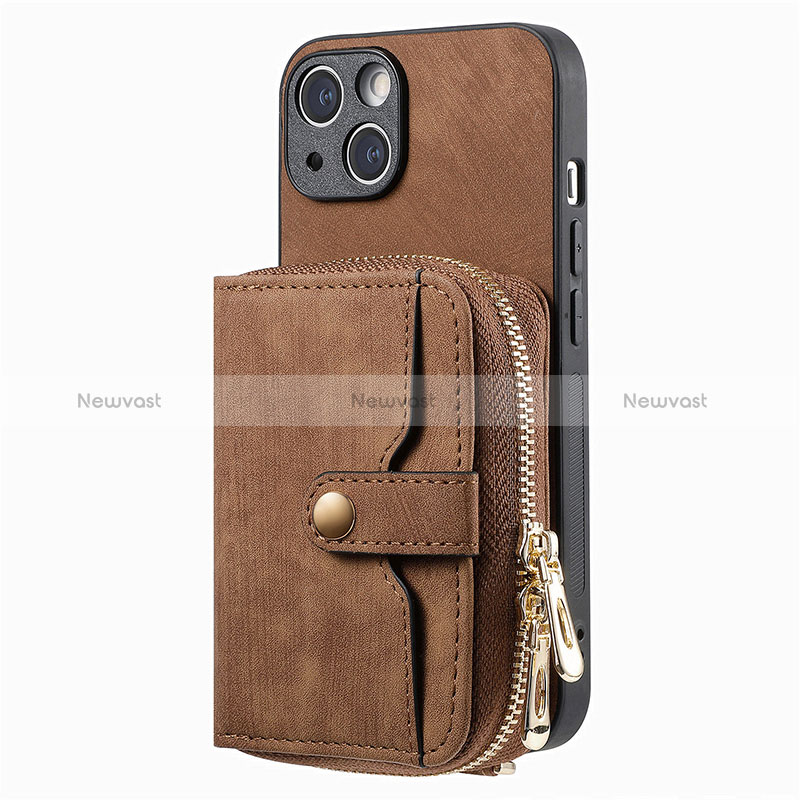 Soft Silicone Gel Leather Snap On Case Cover SD3 for Apple iPhone 13 Brown