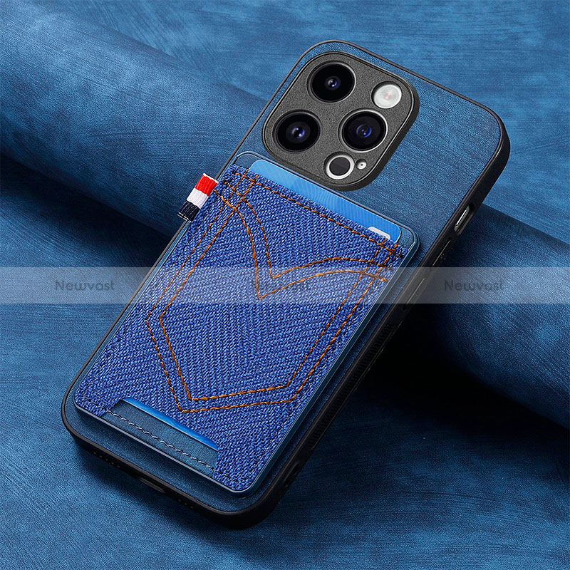Soft Silicone Gel Leather Snap On Case Cover SD3 for Apple iPhone 14 Pro Blue