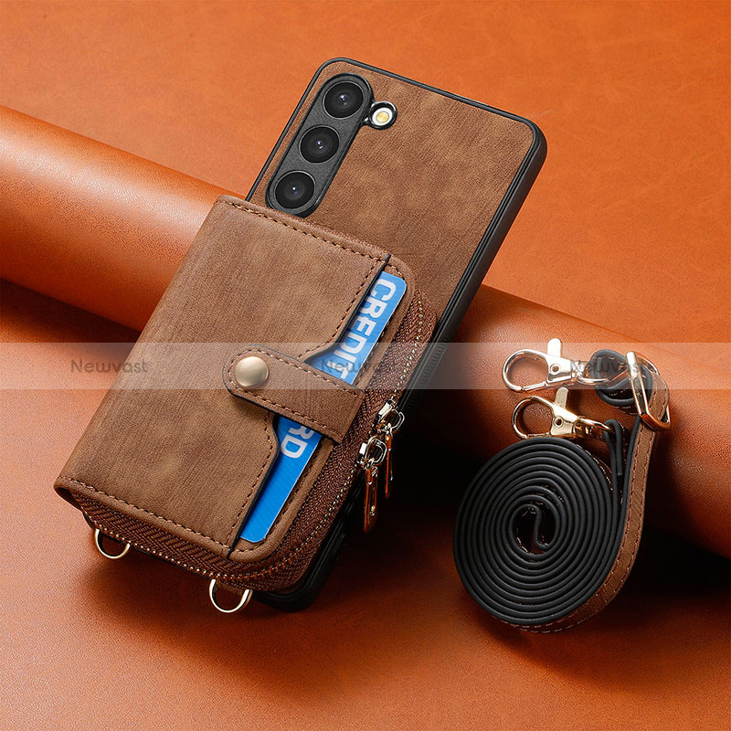 Soft Silicone Gel Leather Snap On Case Cover SD3 for Samsung Galaxy S22 Plus 5G Brown