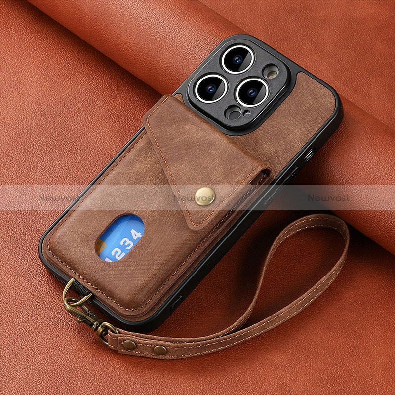 Soft Silicone Gel Leather Snap On Case Cover SD4 for Apple iPhone 13 Pro Brown