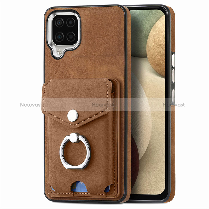 Soft Silicone Gel Leather Snap On Case Cover SD4 for Samsung Galaxy A12 Brown