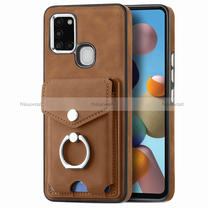 Soft Silicone Gel Leather Snap On Case Cover SD4 for Samsung Galaxy A21s Brown