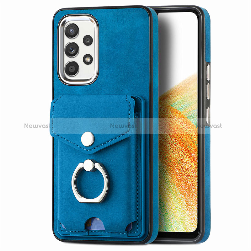 Soft Silicone Gel Leather Snap On Case Cover SD4 for Samsung Galaxy A33 5G Blue