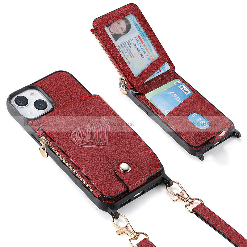 Soft Silicone Gel Leather Snap On Case Cover SD5 for Apple iPhone 14 Red