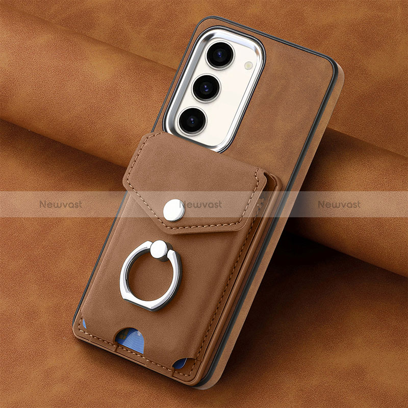 Soft Silicone Gel Leather Snap On Case Cover SD6 for Samsung Galaxy S23 Plus 5G Brown