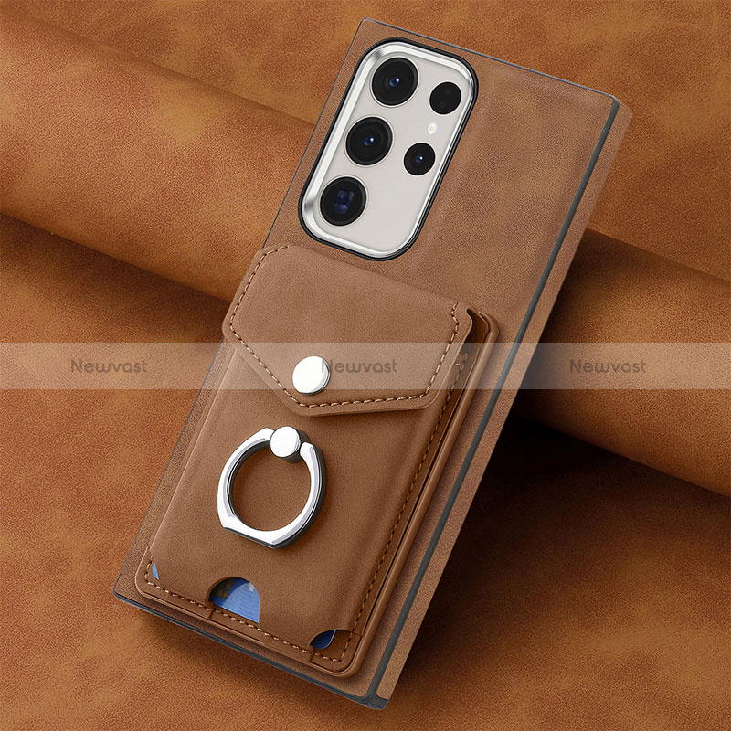 Soft Silicone Gel Leather Snap On Case Cover SD7 for Samsung Galaxy S22 Ultra 5G Brown