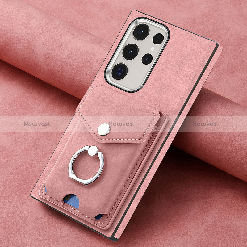 Soft Silicone Gel Leather Snap On Case Cover SD7 for Samsung Galaxy S22 Ultra 5G Pink