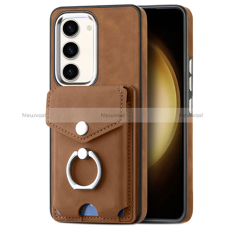 Soft Silicone Gel Leather Snap On Case Cover SD7 for Samsung Galaxy S23 5G Brown