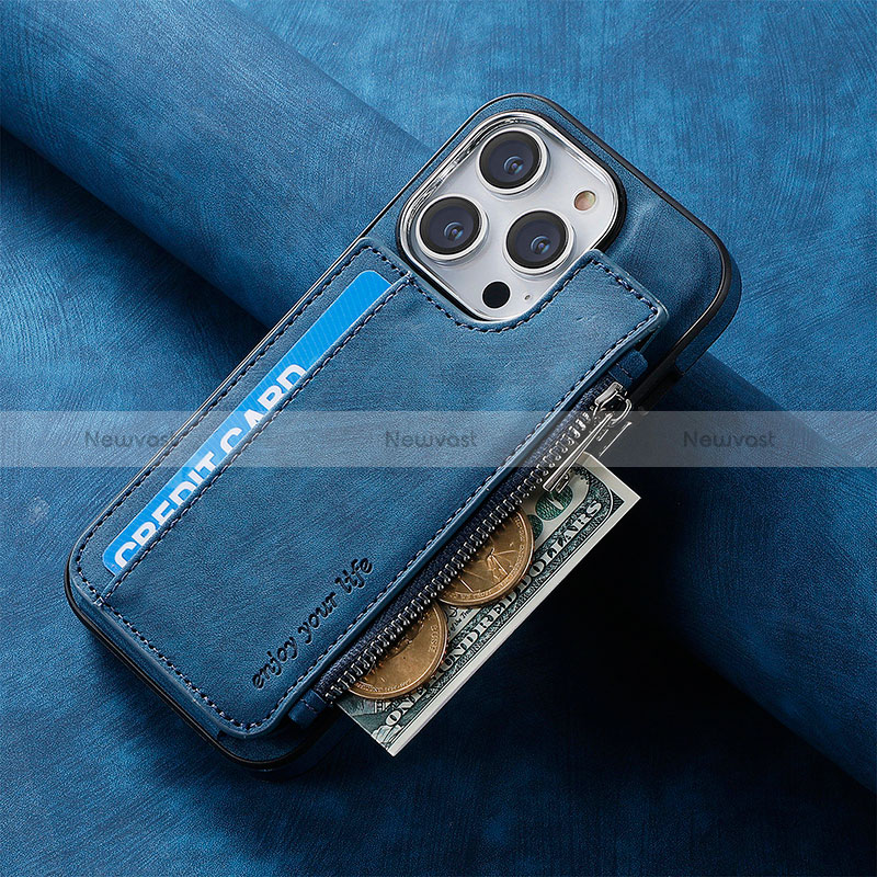 Soft Silicone Gel Leather Snap On Case Cover SD8 for Apple iPhone 13 Pro Blue