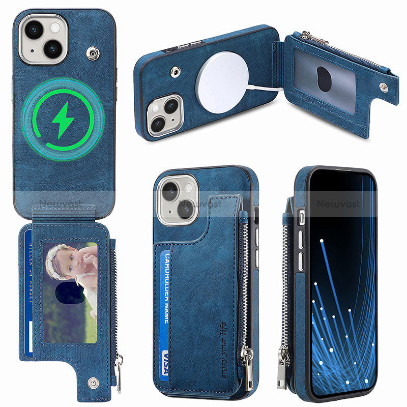 Soft Silicone Gel Leather Snap On Case Cover SD8 for Apple iPhone 14 Blue