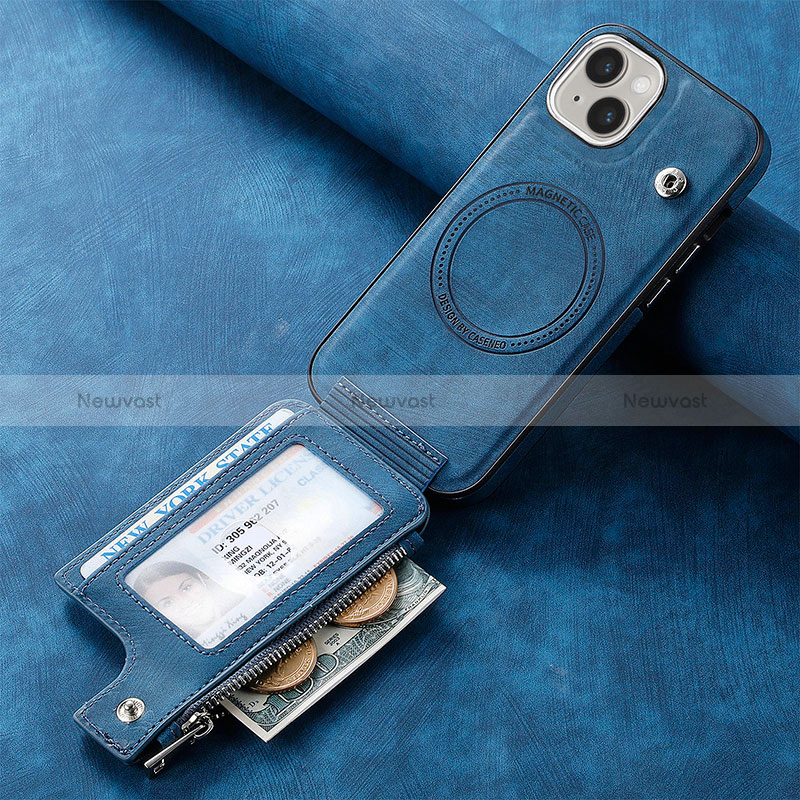 Soft Silicone Gel Leather Snap On Case Cover SD9 for Apple iPhone 13 Blue