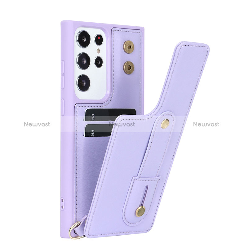 Soft Silicone Gel Leather Snap On Case Cover SY1 for Samsung Galaxy S22 Ultra 5G Purple