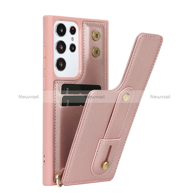 Soft Silicone Gel Leather Snap On Case Cover SY1 for Samsung Galaxy S22 Ultra 5G Rose Gold