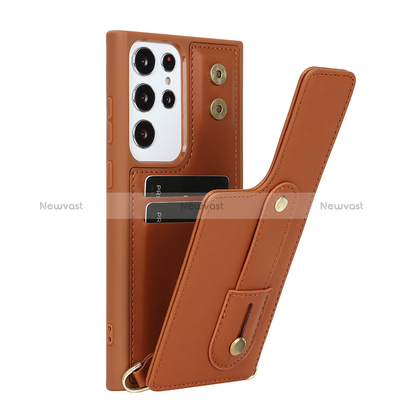 Soft Silicone Gel Leather Snap On Case Cover SY1 for Samsung Galaxy S23 Ultra 5G Brown