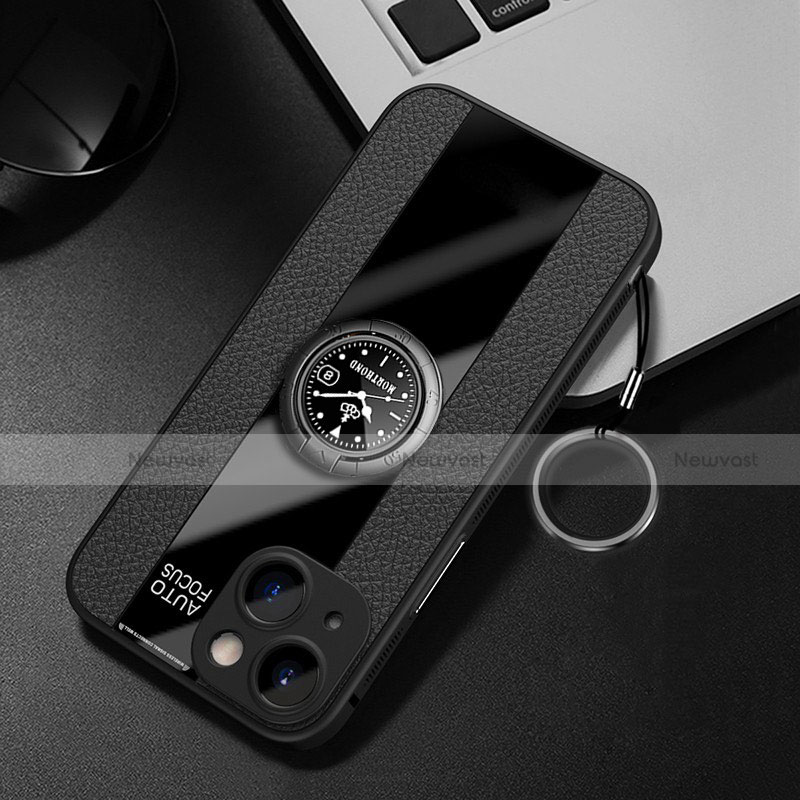 Soft Silicone Gel Leather Snap On Case Cover with Magnetic Finger Ring Stand for Apple iPhone 13