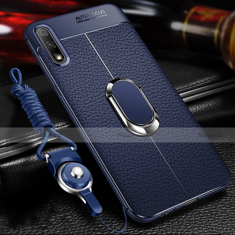 Soft Silicone Gel Leather Snap On Case Cover with Magnetic Finger Ring Stand for Huawei Enjoy 10