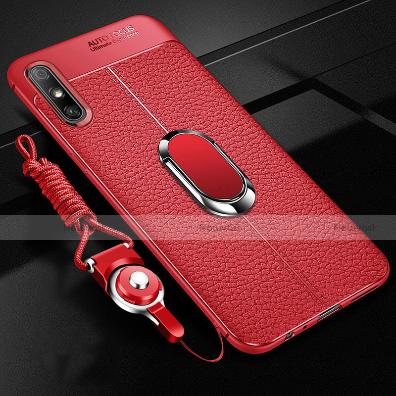Soft Silicone Gel Leather Snap On Case Cover with Magnetic Finger Ring Stand for Huawei Enjoy 10e