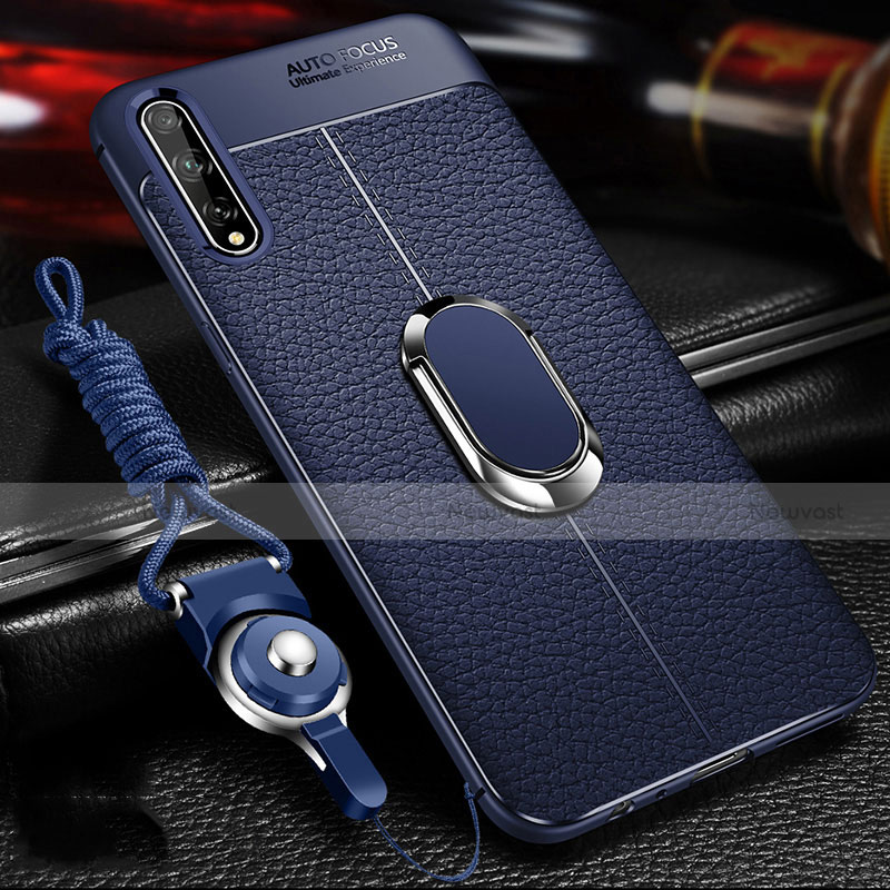 Soft Silicone Gel Leather Snap On Case Cover with Magnetic Finger Ring Stand for Huawei Enjoy 10S