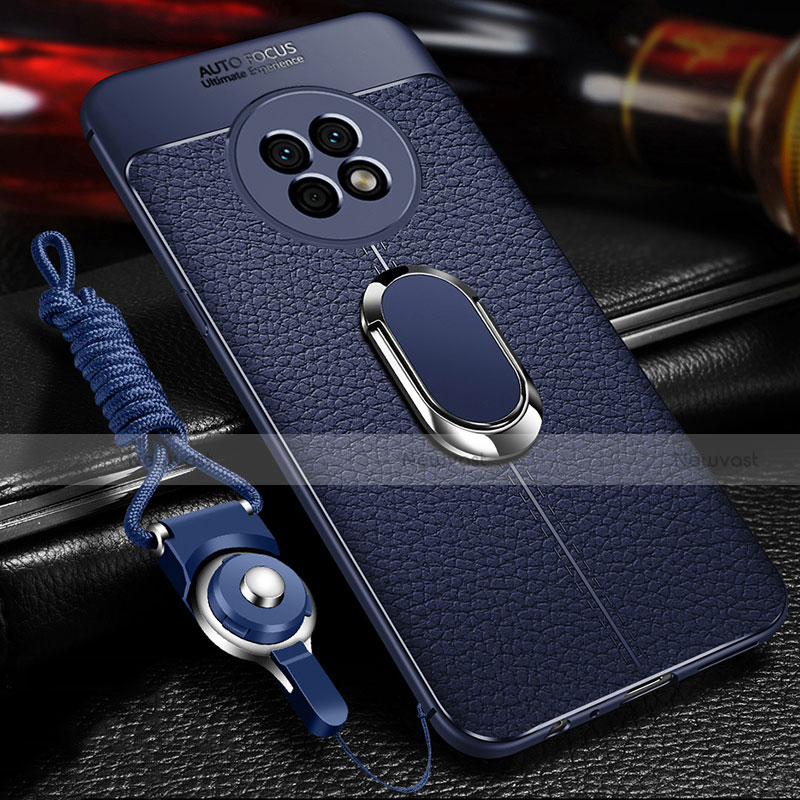 Soft Silicone Gel Leather Snap On Case Cover with Magnetic Finger Ring Stand for Huawei Enjoy 20 Plus 5G