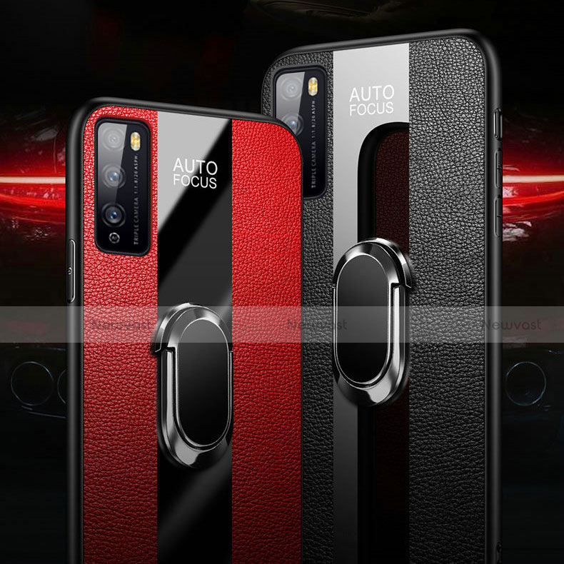 Soft Silicone Gel Leather Snap On Case Cover with Magnetic Finger Ring Stand for Huawei Enjoy 20 Pro 5G