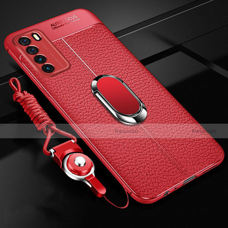 Soft Silicone Gel Leather Snap On Case Cover with Magnetic Finger Ring Stand for Huawei Honor Play4 5G