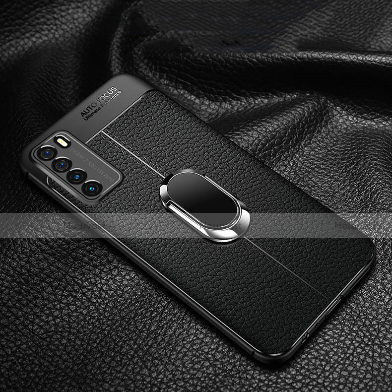 Soft Silicone Gel Leather Snap On Case Cover with Magnetic Finger Ring Stand for Huawei Honor Play4 5G