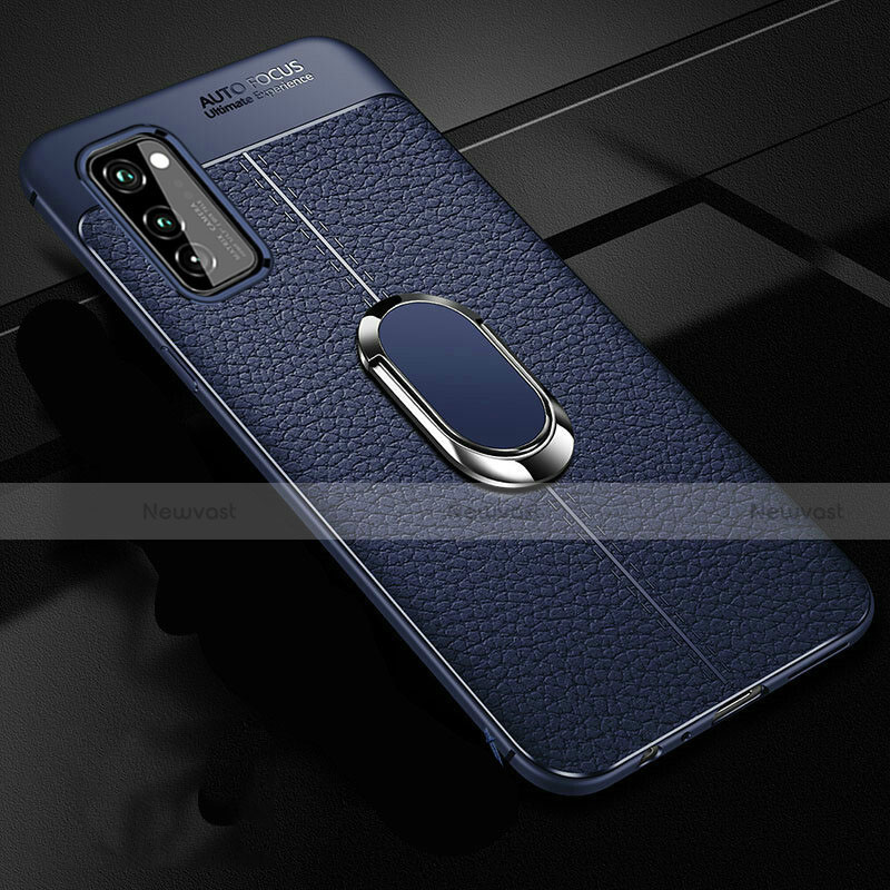Soft Silicone Gel Leather Snap On Case Cover with Magnetic Finger Ring Stand for Huawei Honor V30 5G