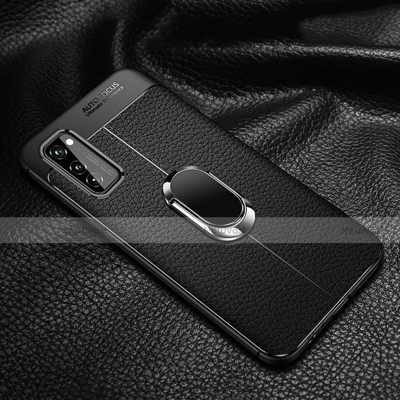 Soft Silicone Gel Leather Snap On Case Cover with Magnetic Finger Ring Stand for Huawei Honor V30 5G