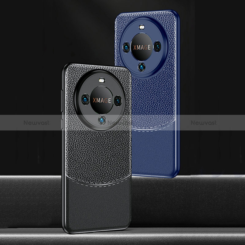Soft Silicone Gel Leather Snap On Case Cover with Magnetic Finger Ring Stand for Huawei Mate 60 Pro