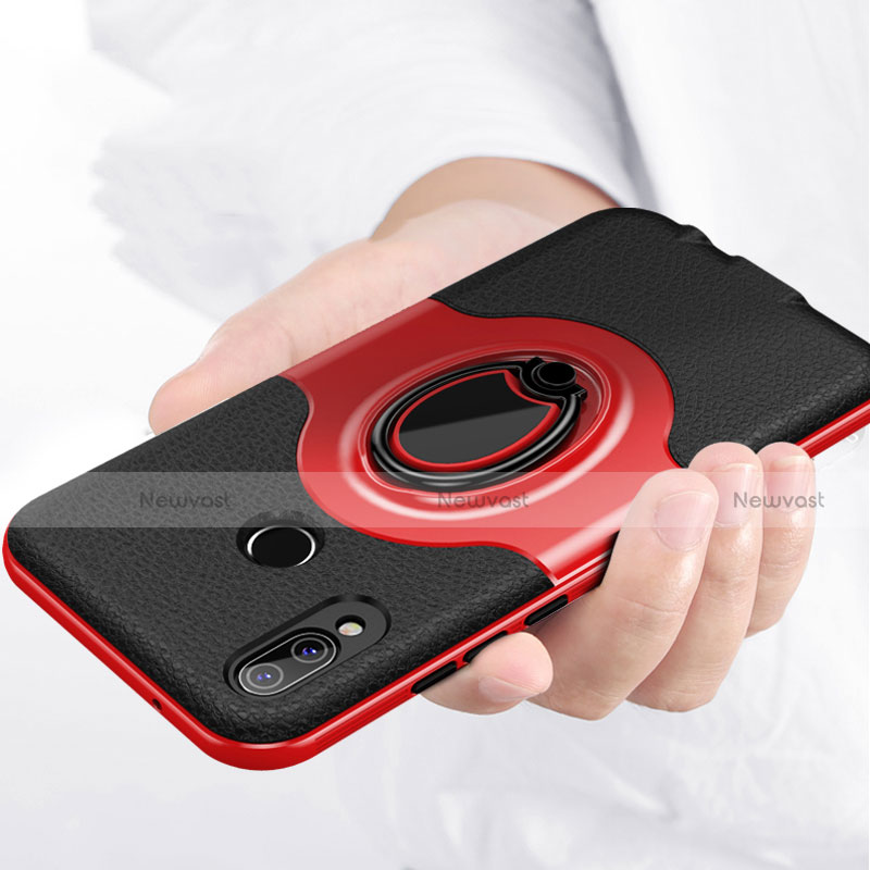 Soft Silicone Gel Leather Snap On Case Cover with Magnetic Finger Ring Stand for Huawei Nova 3e