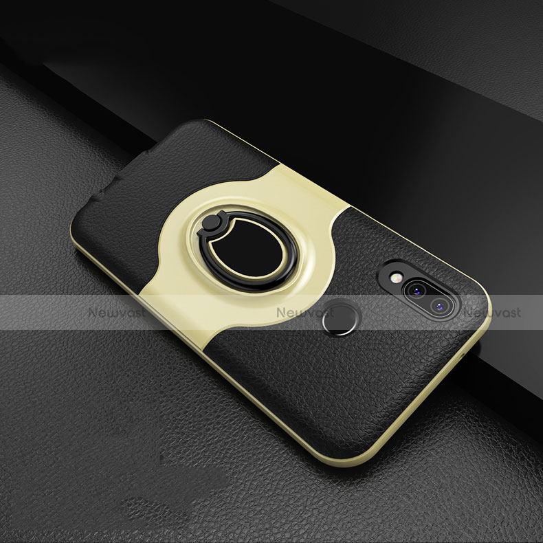 Soft Silicone Gel Leather Snap On Case Cover with Magnetic Finger Ring Stand for Huawei Nova 3e Gold