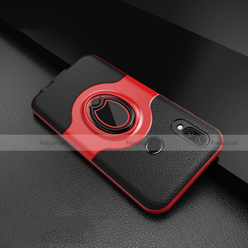 Soft Silicone Gel Leather Snap On Case Cover with Magnetic Finger Ring Stand for Huawei Nova 3e Red