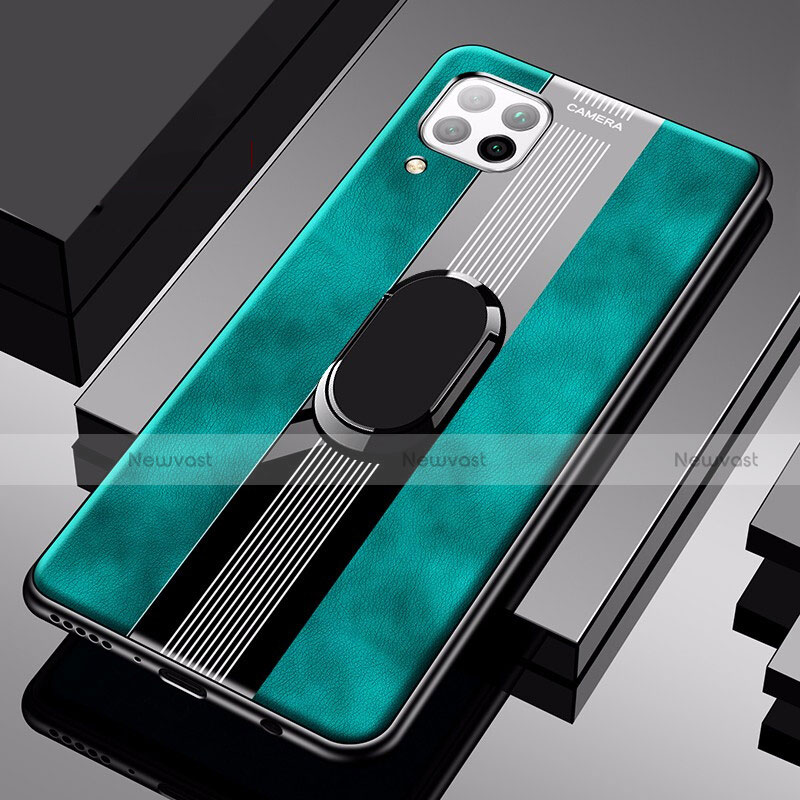 Soft Silicone Gel Leather Snap On Case Cover with Magnetic Finger Ring Stand for Huawei Nova 7i Green