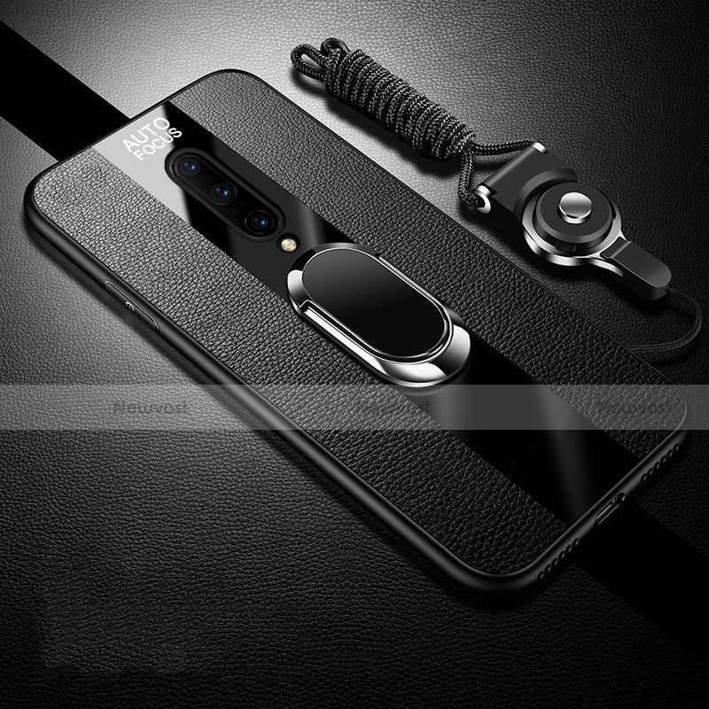 Soft Silicone Gel Leather Snap On Case Cover with Magnetic Finger Ring Stand for OnePlus 8