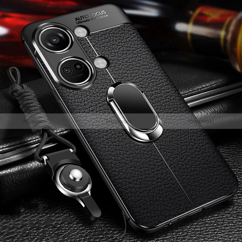 Soft Silicone Gel Leather Snap On Case Cover with Magnetic Finger Ring Stand for OnePlus Ace 2V 5G