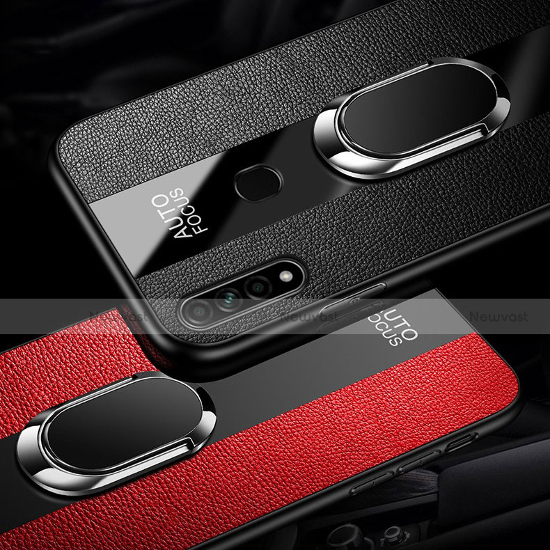 Soft Silicone Gel Leather Snap On Case Cover with Magnetic Finger Ring Stand for Oppo A31