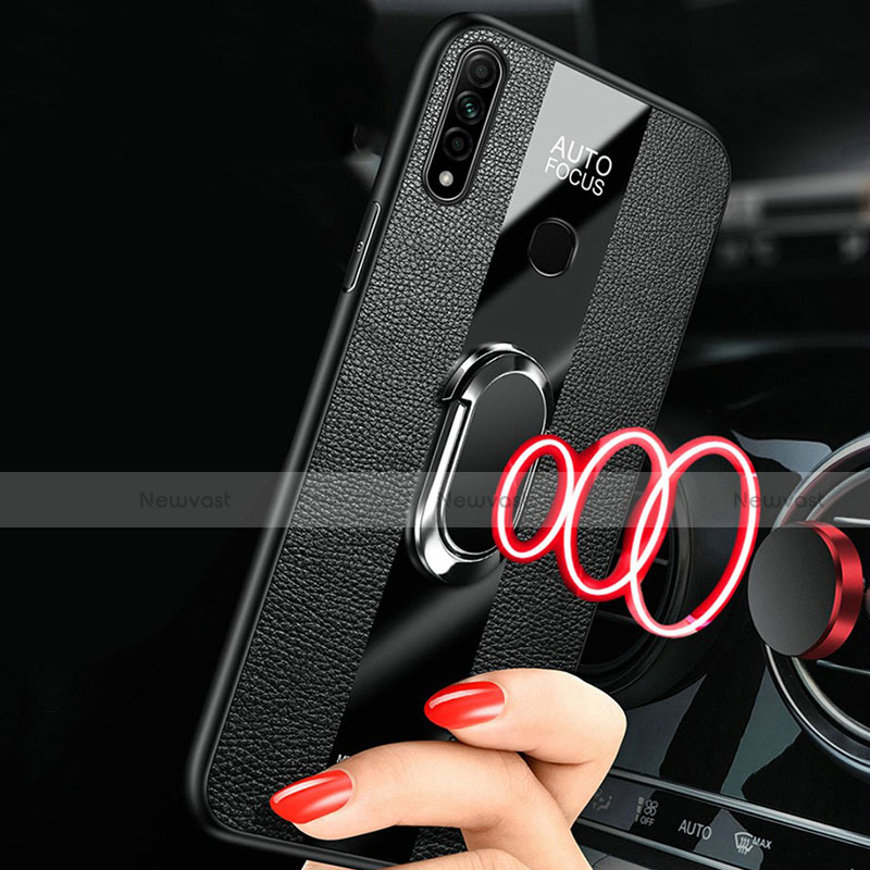 Soft Silicone Gel Leather Snap On Case Cover with Magnetic Finger Ring Stand for Oppo A31