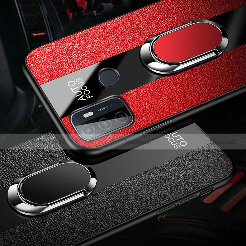 Soft Silicone Gel Leather Snap On Case Cover with Magnetic Finger Ring Stand for Oppo A33