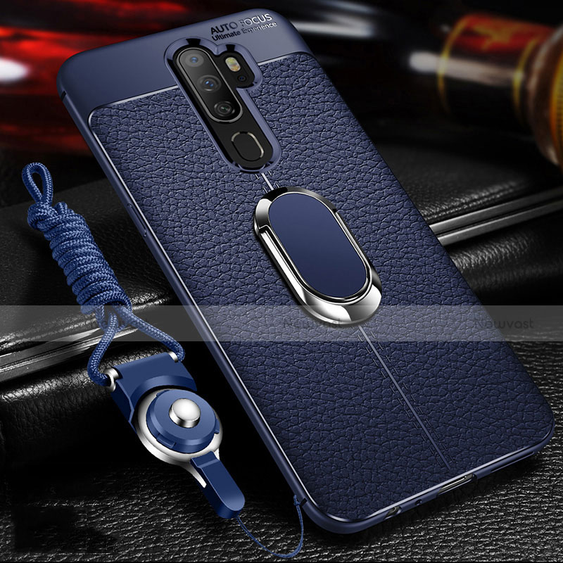 Soft Silicone Gel Leather Snap On Case Cover with Magnetic Finger Ring Stand for Oppo A5 (2020)