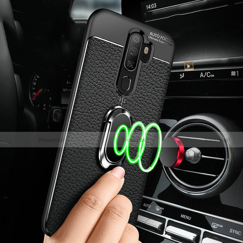 Soft Silicone Gel Leather Snap On Case Cover with Magnetic Finger Ring Stand for Oppo A5 (2020)